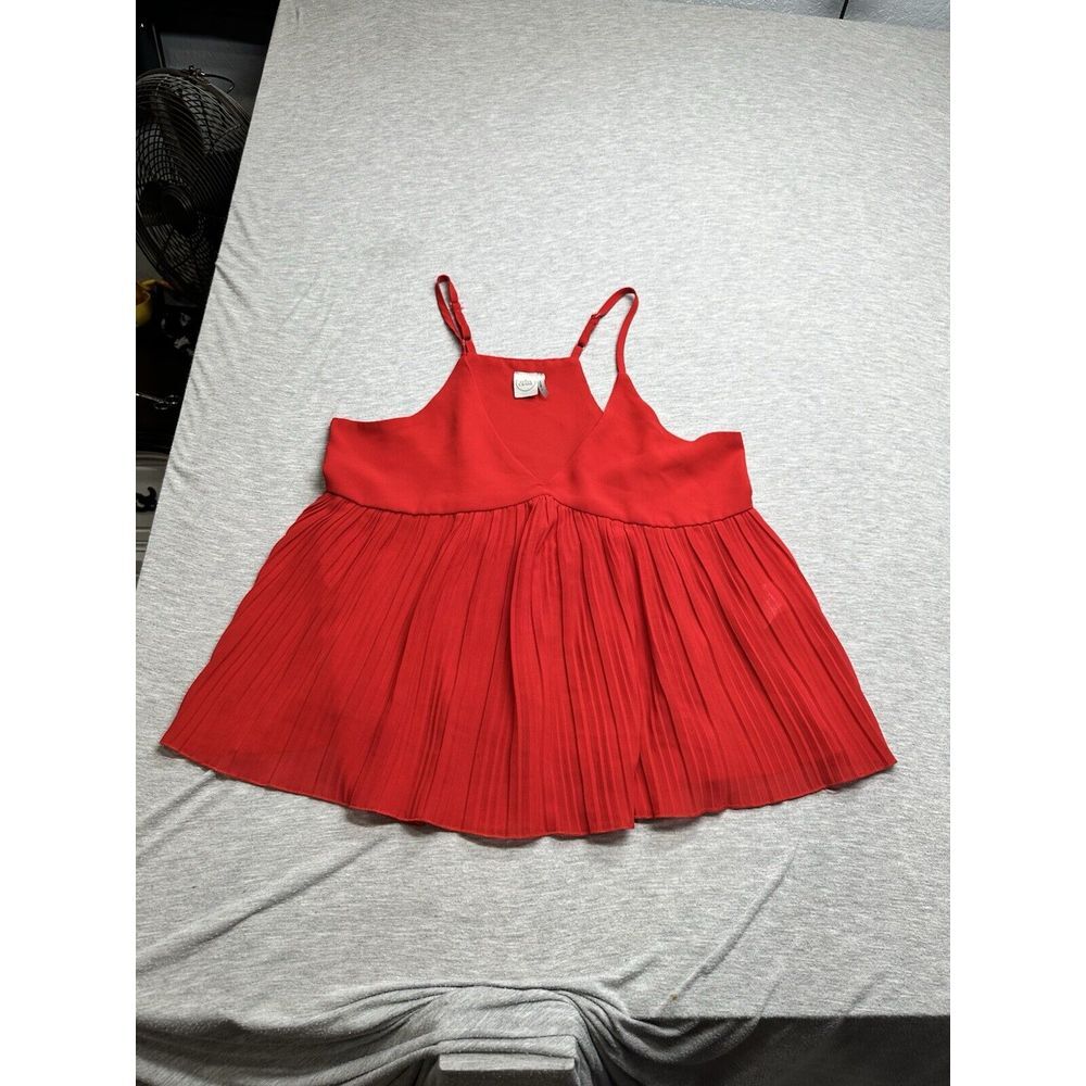 Paper Crane Small Tank Top Red Pleated Babydoll‎
